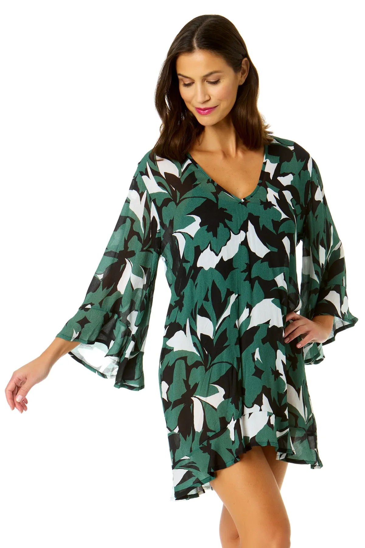 Women's Desert Bloom Flounce V Neck Tunic Swimsuit Cover Up