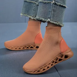 Women's High Top Sock Sneakers, Comfortable Knitted Elastic Slip On Shoes, Breathable Running Trainers