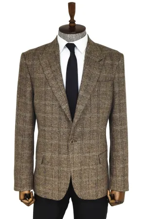 WSS Herringbone Slim Fit Wool Brown Men Blazer  - Singen