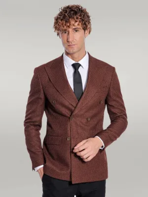 WSS Houndstooth Patterned Brown Men Double Breasted Blazer  - Singen